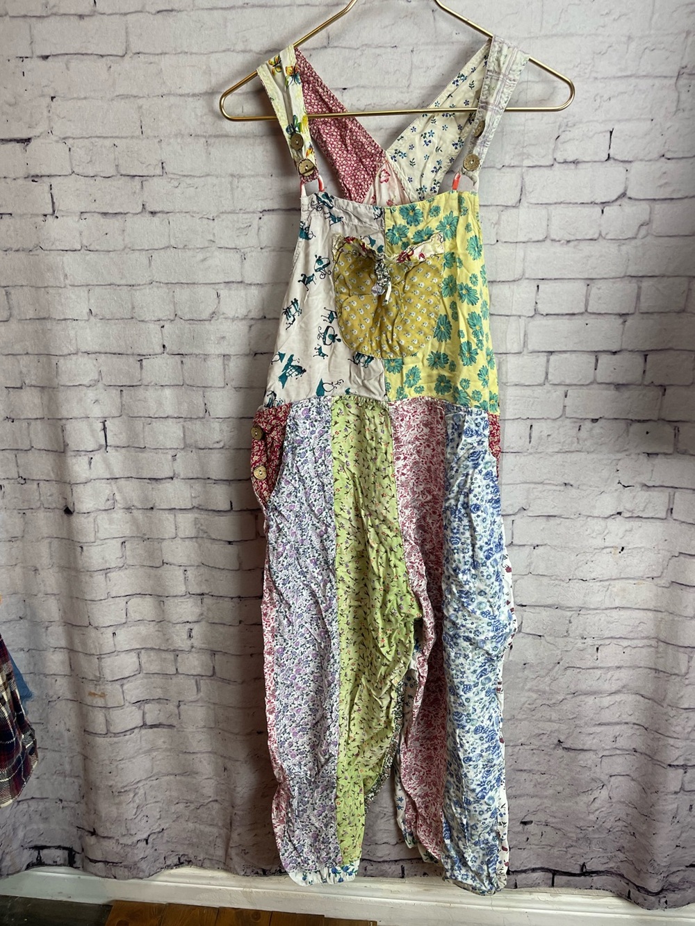 Sacred threads size small patchwork overalls